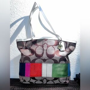 Coach Multicolor Designer Signature Brown Small Tote Bag